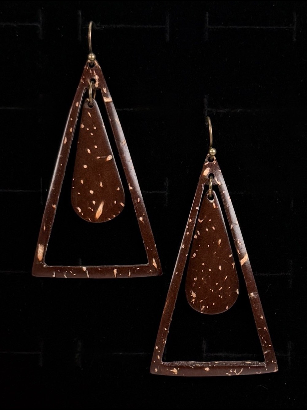 Bohemian chic lightweight, brown brass tone pierced dangle earrings